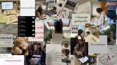 a collage of images with people working on laptops and papers in the background