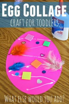 an egg collage craft for toddlers with feathers and glue