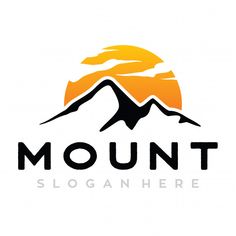 the mountain logo is shown with an orange sun in the background and black letters on it