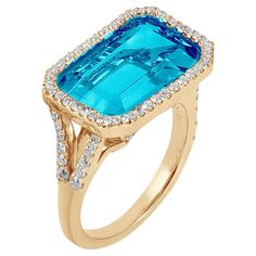 Blue Topaz East-West Emerald Cut Ring With Diamonds in 18K Yellow Gold, From 'Gossip' Collection Stone Size: 10 x 15 mm Gemstone Approx Wt: Blue Topaz- 9.70 Carats Diamonds: G-H / VS, Approx Wt: 0.78 Carats Formal Blue Topaz Diamond Ring With Gemstone Accents, Formal Turquoise Rings Fine Jewelry, Luxury Formal Turquoise Topaz Ring, Luxury Turquoise Topaz Ring For Formal Occasions, Formal Turquoise Rings With Accent Stones, Formal Turquoise Rings With Blue Topaz, Formal Turquoise Topaz Ring Fine Jewelry, Formal Turquoise Rings With Gemstone Accents, Luxury Blue Topaz Diamond Ring With Gemstone Accents