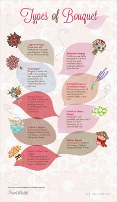 the types of bouquets are shown in this info sheet, which shows how to use them