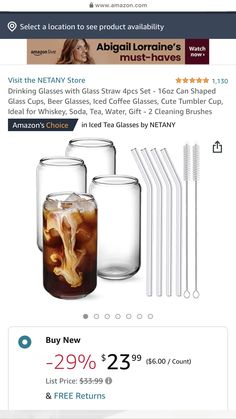 an email ad for drinking glasses with straws in them and the price is $ 3 99