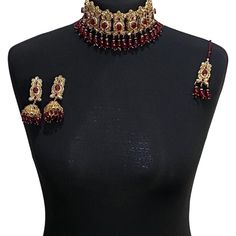 Pakistani jewellery set. Set includes - Earrings  Necklace  Tikka Kundan Choker With Latkans For Wedding, Wedding Kundan Choker With Latkans, Bollywood Style Bridal Choker Necklace, Traditional Ruby Jewelry Set For Party, Heavy Temple Jewelry Choker Sets, Wedding Choker With Latkans For Diwali, Festive Tilla Detail Choker Jewelry Set, Festive Tilla Choker Jewelry Set, Ceremonial Stone Work Choker Jewelry