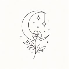 the moon and flower tattoo design