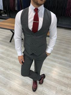 Masculine Contemporary, Grey Suit Vest, Grey Slim Fit Suit, Vest And Pants, Slim Fit Suit Men, Pants Gift, Slim Fit Tuxedo, Suit Material, Grey Vest