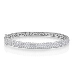 Bangle fits a 6-7" wrist in circumference. Measures .25" in width. SKU ASBW22002305 Carat Weight 5.25ct Diamond Metal Type 14KT White Gold Metal Weight 13.80g Gold Diamond Bangles, Diamond Bangles, Fine Ring, Diamond Bangle, Necklace Sizes, White Gold Diamonds, Types Of Metal, Sale Items, Gold Diamond