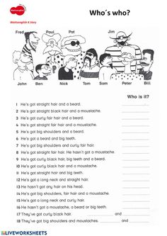 the worksheet for who's who?