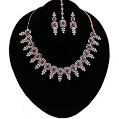 Wedding bridal fashion beautiful American diamond CZ emeral,ruby,Topaz and White stone studded rose gold plated crystal jewelry. Indian Bollywood style AD choker necklace, earrings and Tikka makes the perfect gifts for bridesmaids,Wife, Mother, Sister or Gift for Loved ones. Total length of the necklace + length of the extender is 17 inches. Length of Earring is 1.75 inches. Best suitable for Party Wear / Fashion Wear for Any Occasion. Care Instructions: We recommend avoiding direct exposure to Rose Gold Ruby Jewelry For Parties, Elegant Ruby Jewelry Sets In Pink, Elegant Pink Ruby Jewelry Sets, Pink Ruby Jewelry Sets For Wedding, Wedding Pink Ruby Jewelry Sets, Pink Ruby Wedding Jewelry Sets, Indian Rose, Jewelry Emerald, Diamond Jewelry Set