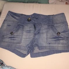 Stretchy, Comfy And Cute Jean Shorts By Mossimo Supply Co. Size 7 Juniors. Tag Says Fit 6. Wide Waist With Big Belt Loops And Four Pockets. 2 Inch Inseam. Never Worn. Waist Is 15 Across And Also Has Some Give. Trendy Blue Shorts With Short Inseam, Stretch Light Wash Shorts With Pockets, Denim Blue Summer Shorts, Blue Jean Shorts With Pockets And Short Inseam, Fitted Light Wash Shorts With Pockets, Blue Denim Shorts With Short Inseam, Fitted Light Wash Shorts, Jean Shorts Fit, Big Belt