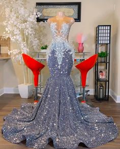 Shinning Grey Sequin Mermaid Prom Dresses 2023 Luxury O Neck Lace Appliques Plus Size Birthday Party on Luulla Silver Mermaid Prom Dress, Silver Prom Dresses, Party Gowns Evening, Prom Dresses Plus Size, Sparkly Prom Dress, Prom Dresses Long Pink, Prom Inspo