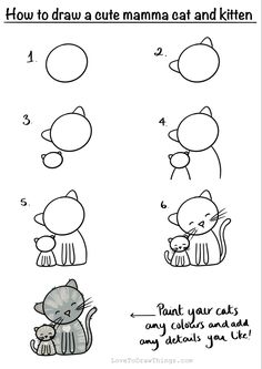 how to draw a cute mama cat and kitten step by step drawing instructions for kids