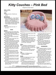 an article in the knitting book, titled kitty couches pink bed