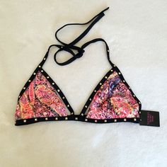 New Victoria's Secret Paisley Print Gold Studded Strappy Bikini Top. Size Large. Super Cute! Beautiful Colors! Tags, Pairs Well With: Vs Victoria's Secret Swim Swimsuit Swimwear Bikini Top Gold Studs Paisley Print Pool Beach Vacation Summer Rare Htf Hard To Find Limited Edition Net Nwt Summer Swimwear With Paisley Print And Stretch, Summer Paisley Print Stretch Swimwear, Summer Stretch Swimwear With Paisley Print, Victoria's Secret Triangle Top Beachwear, Pink Stretch Halter Top For Festival, Stretch Pink Halter Top For Festivals, Pink Printed Party Swimwear, Pink Fitted Halter Top For Festival, Fitted Pink Halter Top For Festival