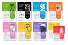 eight different types of facial maskes are shown in the package, each with various labels