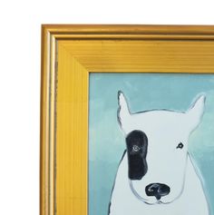 a painting of a white dog with black spots on it's face and nose