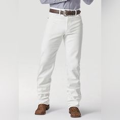 Nwt Wrangler Cowboy Cut Slim Fit Jean In White Size 34/32 Finally, Jeans That Fit Like A Glove Wrangler Cowboy Cut Jeans Are A Tried-And-True Wardrobe Staple For Cowboys Who Demand A Lot From Their Everyday Clothes. Our Men's Cowboy Cut 0936 Comes With All The Same Iconic Details Of The 13mwz, Including The Classic Neolite Patch, Five-Pocket Styling, And That Signature 'W' Stitching You Know And Trust. What Makes The 0936 Jean A Must-Have For Every Modern Cowboy Is Its Slim Silhouette Through Th Western Style Cotton Jeans For Rodeo, Western Cotton Jeans For Ranch, Wrangler Cowboy Cut Jeans, Cowboy Cut Jeans, Wrangler Cowboy, Modern Cowboy, Wrangler Cowboy Cut, Everyday Clothes, Mens Bootcut Jeans