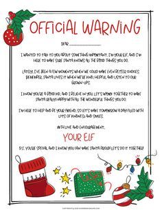 an official warning for the holiday season is shown in this handwritten letter to santa claus