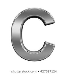 the letter c is made up of silver metal and has a rounded edge to it