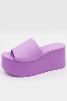 Open Toe, Platform ,Wedge,Mule Soft PUOrder ships within 24-48 hours or sooner (Monday-Friday) Purple Wedges, Belt Ring, Casual Beach Wear, Wedge Mules, Summer Wedges, 4 Inch Heels, Platform Wedge, Hello Summer, Wedge Sandal