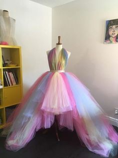 High Low Rainbow Tulle Prom Dress Larp Ideas, Disney Anniversary, Prom Dress Pictures, Rainbow Skirt, 30th Party, Rainbow Tutu, Unicorn Dress, Tulle Skirts, Rainbow Wedding