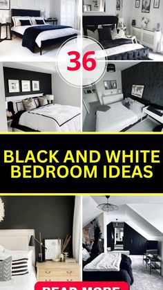 black and white bedroom ideas with text overlay