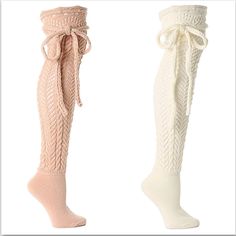 Memoi Knit Pointelle Bow Knee High Socks 1 Pair Bring Feminine Finishing Touch To Boots And Booties With The Knit Pointelle Bow Knee Socks From Memoi A Wraparound Bow Accent Keeps This Pair Looking Unique Condition: Brand New With Tags Size: One Size Color: Dusty Pink 100% Acrylic