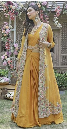 Latest Indian Dress Designs, Sari With Shrug, Sarees With Shrugs, Designer Saree With Jacket, Shrug Saree Look, Saree Shrug Style, Saree With A Jacket, Saree Gown With Jacket, Wedding Dress With Shrug