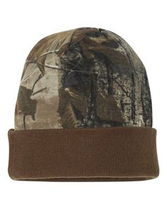 12" Camo Knit Beanie - REALTREE AP/ BROWN - ONE SIZE | Kati 12" Camo Knit Beanie Hat in brown | Cotton/Polyester Blend Knit Cap, Knit Beanie Hat, Beanie Hat, Knit Beanie, Beanie Hats, Camo, Baseball Hats, Knitting, Hats