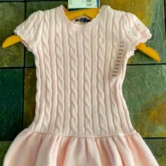 Very Nice Cable Knit With Ruffle Bottom Sweater Dress . It’s A Light Pink Color With A 2 Tone Design . Cute Fitted Knit Dress, Cute Fitted Ralph Lauren Dress, Casual Pink Knitted Dress, Casual Pink Knit Dress, Pink Short Sleeve Winter Dresses, Denim Diy Clothes, Pink Striped Shirt, Ralph Lauren Baby Girl, Girls Long Sleeve Dresses