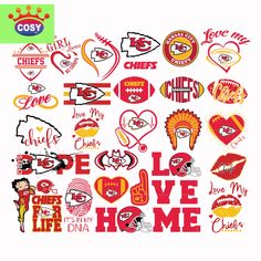 an image of some love and football stickers on a white background with the words i love me