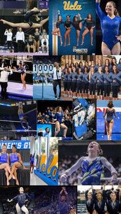 the collage shows many different images of cheerleaders