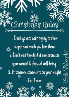 a christmas rules poster with snowflakes on it