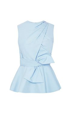 Draped-Bow Cotton Peplum Top by Prabal Gurung Now Available on Moda Operandi Cotton Peplum Top, Áo Blu, Blue Peplum Top, Light Blue Blouse, Peplum Tops, Bedroom Color, فستان سهرة, Prabal Gurung, Bow Blouse