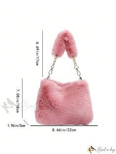 Bird in Bag - Cute Mini Plush Handbag, Fashionable Square Shoulder Bag Square Shoulder Bag, Pink Details, Chain Pattern, Bird In Bag, Bag Bag, Square Bag, Dusty Pink, Shoulder Bag, Handbags