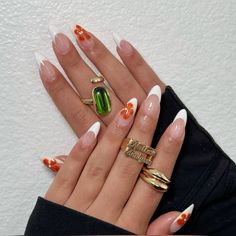 Medium Almond Nails Designs Spring, Orange Summer Nails Almond, Summer French Tips Almond, Fun Nail Inspo Almond, Tropical Almond Nails, Funky Nails Almond, Beach Nails Almond, Medium Almond Nails Designs, Almond French Tip Nails With Design