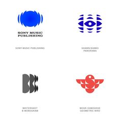 four different logos designed to look like birds