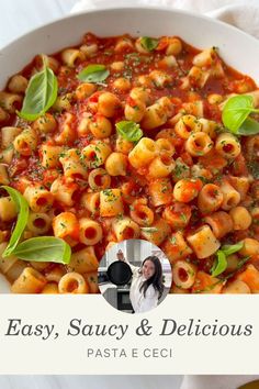 the cover of easy, saucy and delicious pasta e ceci