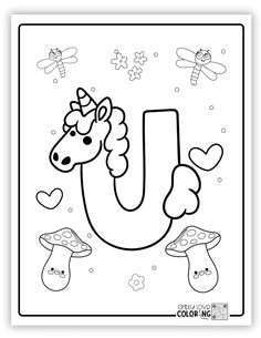 the letter u is for unicorn coloring page