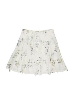 Current Boutique-A.P.C. - Cream Floral Print Flared Skirt Sz 6 Summer Flowy Pleated Skirt With Ruffles, Spring Ruffled Flared Pleated Skirt, Spring Pleated Tiered Mini Skirt, Pleated Tiered Mini Skirt For Spring, Spring Tiered Mini Skirt With Lining, Spring Pleated Flared Mini Skirt, Feminine Spring Flared Mini Skirt, Feminine Flared Mini Skirt For Spring, Spring Pleated Flowy Mini Skirt