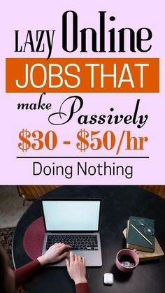 a woman sitting at a table with a laptop computer on her lap and the words, law online jobs that make passive $ 350 - $ 500 / hr doing nothing