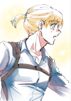 a drawing of a man with blonde hair wearing a backpack