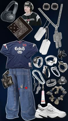 an assortment of items are displayed on a black background