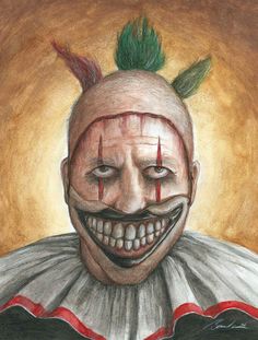 a drawing of a creepy clown with green hair