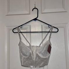 Bought This Lingerie Top From Etsy. High Quality Work, Lace Has Polka Dots And The Front Has A Stiff V Shaped Bone. Cups Have Underwire. White Party Bra With Adjustable Straps, White Underwire Bra For Night Out, White Sheer Bra For Party, Sheer White Party Bra, White Sheer Party Bra, Fleece Pants Women, Green Slip Dress, Purple Corset, Maidenform Bras