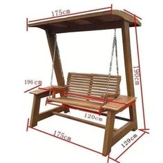 a wooden swing with measurements for the seat