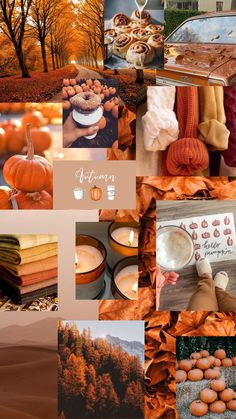 a collage of photos with pumpkins and autumn colors