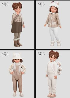 four different pictures of children in winter clothes