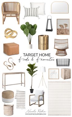 a collage of furniture and accessories with the words target home