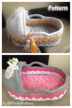 crocheted purses are shown with the same pattern as they appear in this photo