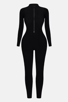 Available In Black, Chocolate, Olive, Off White, Cream, And Light Blue. Long Sleeve Jumpsuit Zip Front Detail High Neck Compression Ribbed Stretch 82% Rayon 18% Spandex Imported | Sabrina Snatched Jumpsuit in Black size 3X by Fashion Nova Black Elastane Bodysuit For Loungewear, Black Elastane Jumpsuits And Rompers For Loungewear, Black Bodycon Bodysuit For Loungewear, Bodycon Elastane Unitard, High Stretch Unitard For Swimming, Trendy Fitted Elastane Jumpsuits And Rompers, Black High Stretch Bodysuit For Loungewear, Black High Stretch Unitard For Loungewear, Trendy Black Unitard